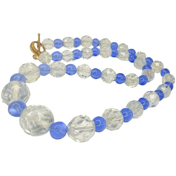 VTG Blue Crystal Glass Beaded Necklace 22” Faceted Graduated Formal Jewelry - Picture 10 of 14